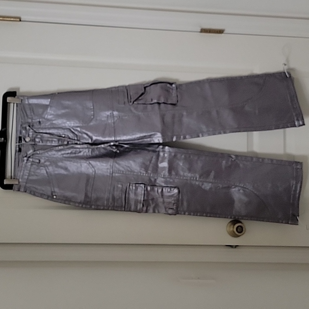 iToo Size S Silver Metallic Cargo Pants / Jeans, NEW with Tag!